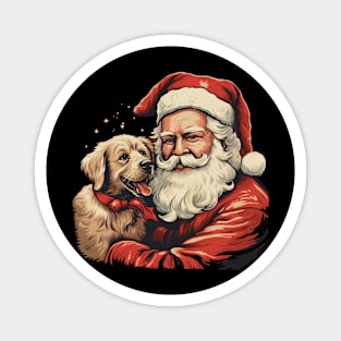 Merry Christmas Retro Santa Claus with Puppy Golden Retriever Magnet